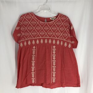 Haptics By Holly Harper Coral Embroidered Short Sleeve Blouse - Size 1X